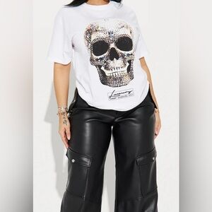 White Skull Graphic Tshurt diamond skull goth Alexander McQueen reminiscent